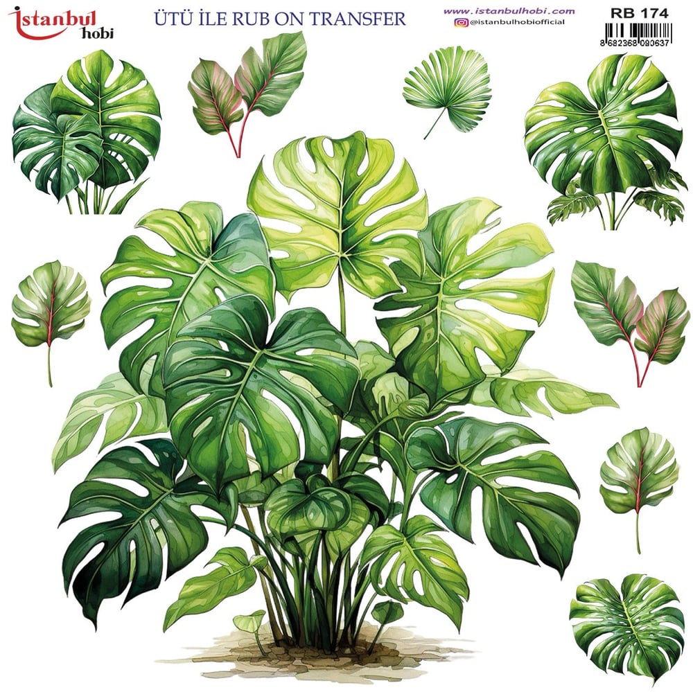 Ütü İle Baskı Transfer Kumaş Ve Ahşap Rubon 30 x 30 cm Yaprak Desenli RB 174