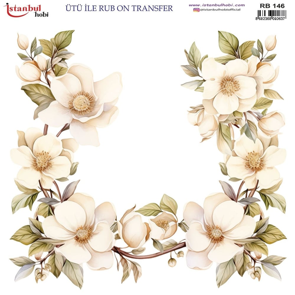 Ütü İle Baskı Transfer Kumaş Ve Ahşap Rubon 30 x 30 cm Çiçek Desenli RB 146