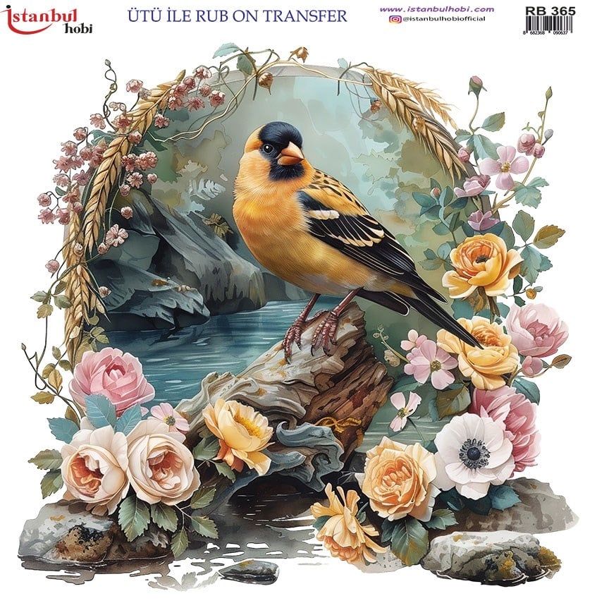 Ütü İle Baskı Transfer Kumaş Ve Ahşap Rubon 30 x 30 cm Kuş Desenli RB 365