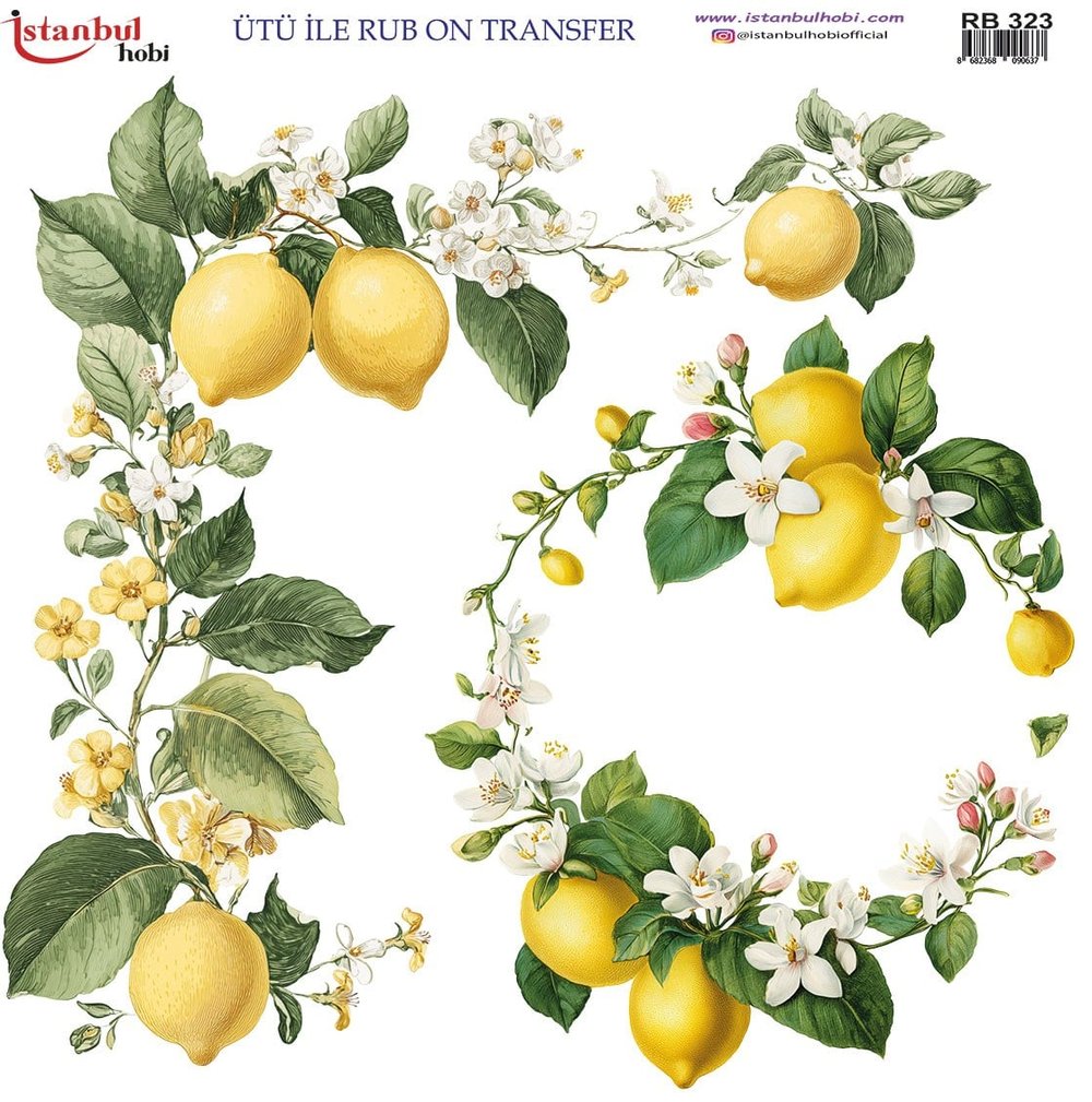 Ütü İle Baskı Transfer Kumaş Ve Ahşap Rubon 30 x 30 cm Limon Desenli RB 323