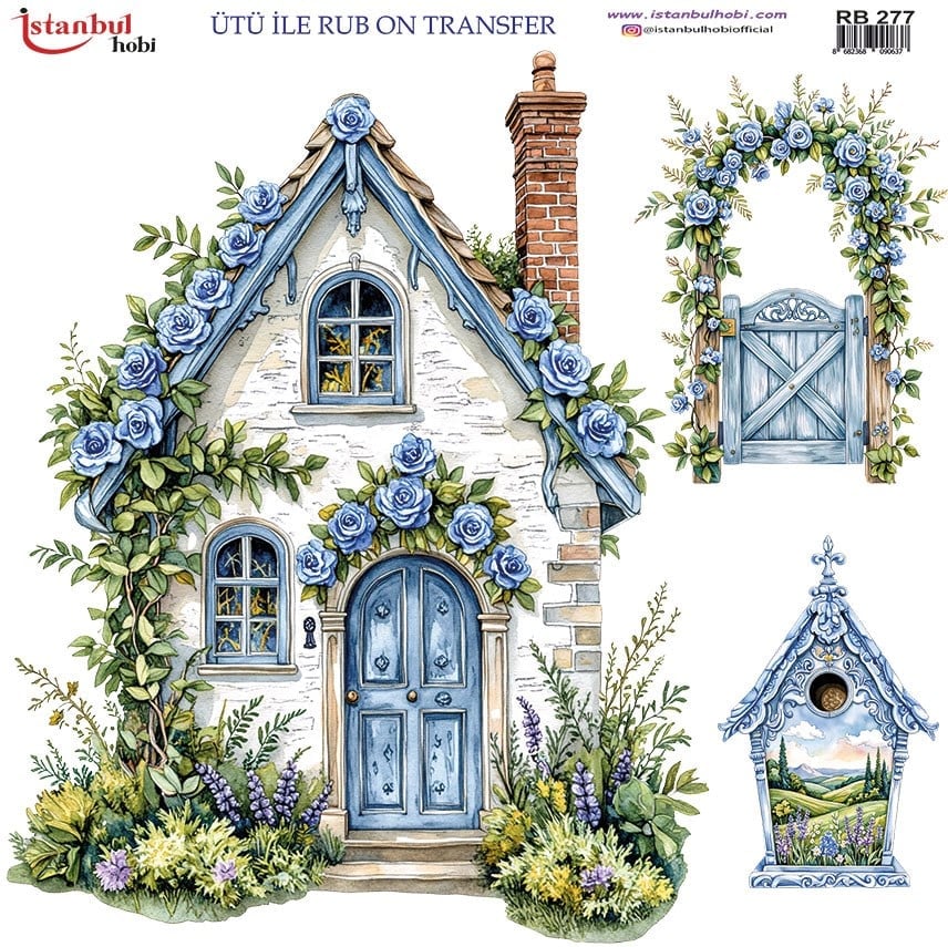 Ütü İle Baskı Transfer Kumaş Ve Ahşap Rubon 30 x 30 cm Ev Manzarası Desenli RB 277