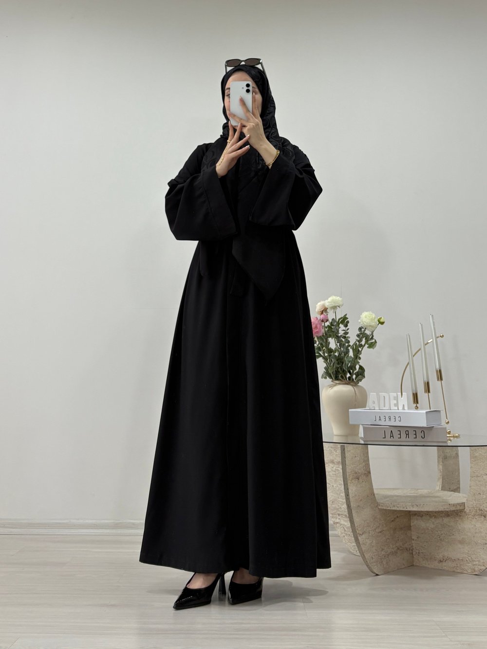 KEMERLİ ŞİFON ABAYA SİYAH