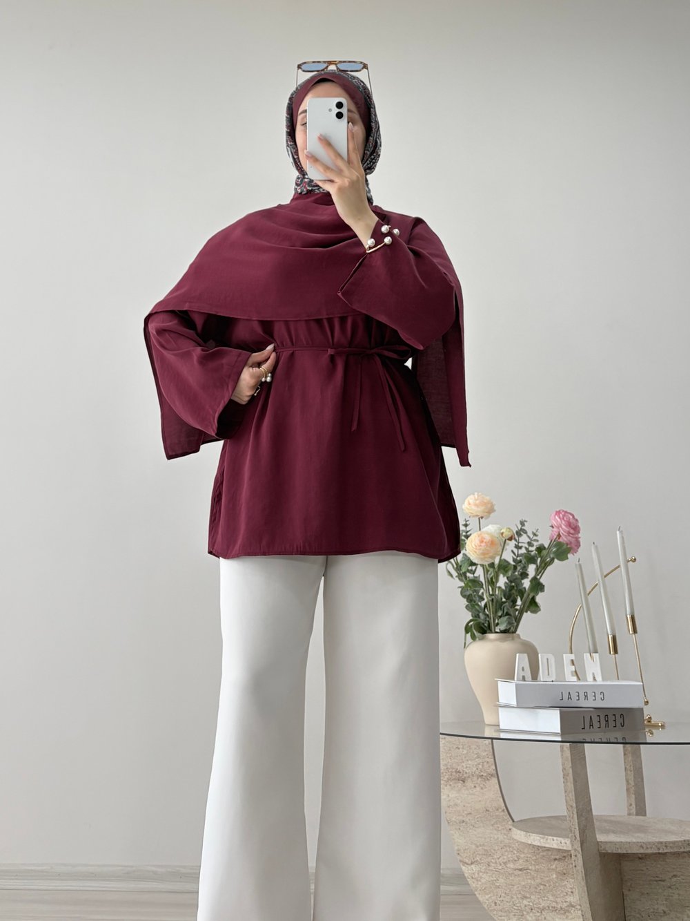 ŞALLI TENSEL TUNİK BORDO