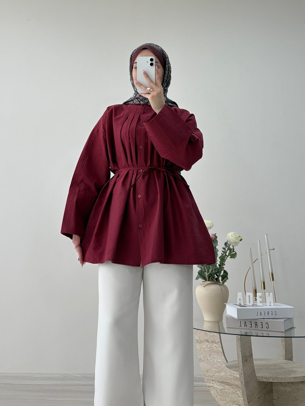 YAKA PİLELİ MODAL GÖMLEK BORDO