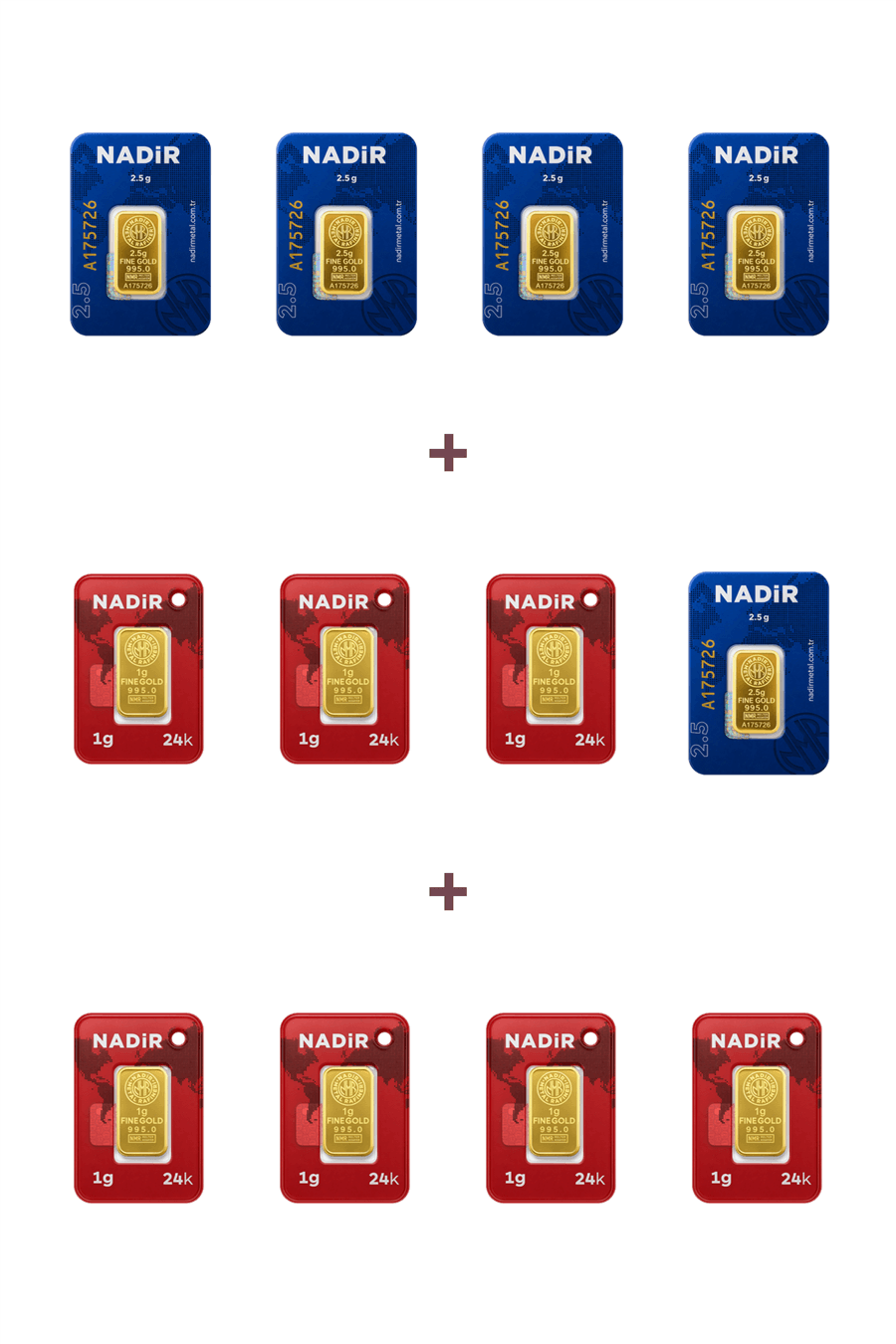 Nadir Gold 24 Ayar 19,5 Gram Külçe Altın (5 Adet 2,5 Gram Külçe Altın + 7 Adet 1 Gram Külçe Altın )