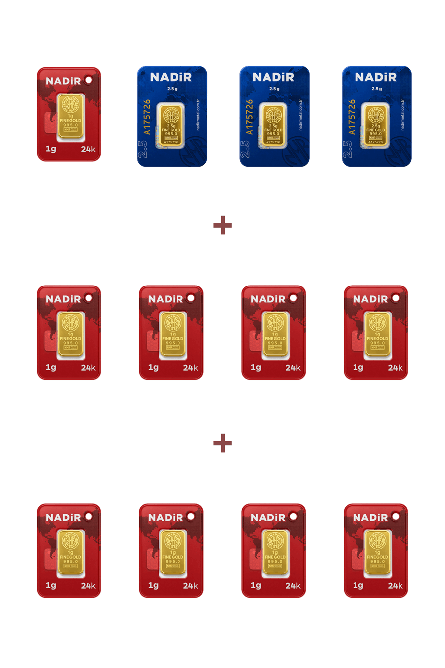 Nadir Gold 24 Ayar 16,5 Gram Külçe Altın (3 Adet 2,5 Gram Külçe Altın + 9 Adet 1 Gram Külçe Altın )