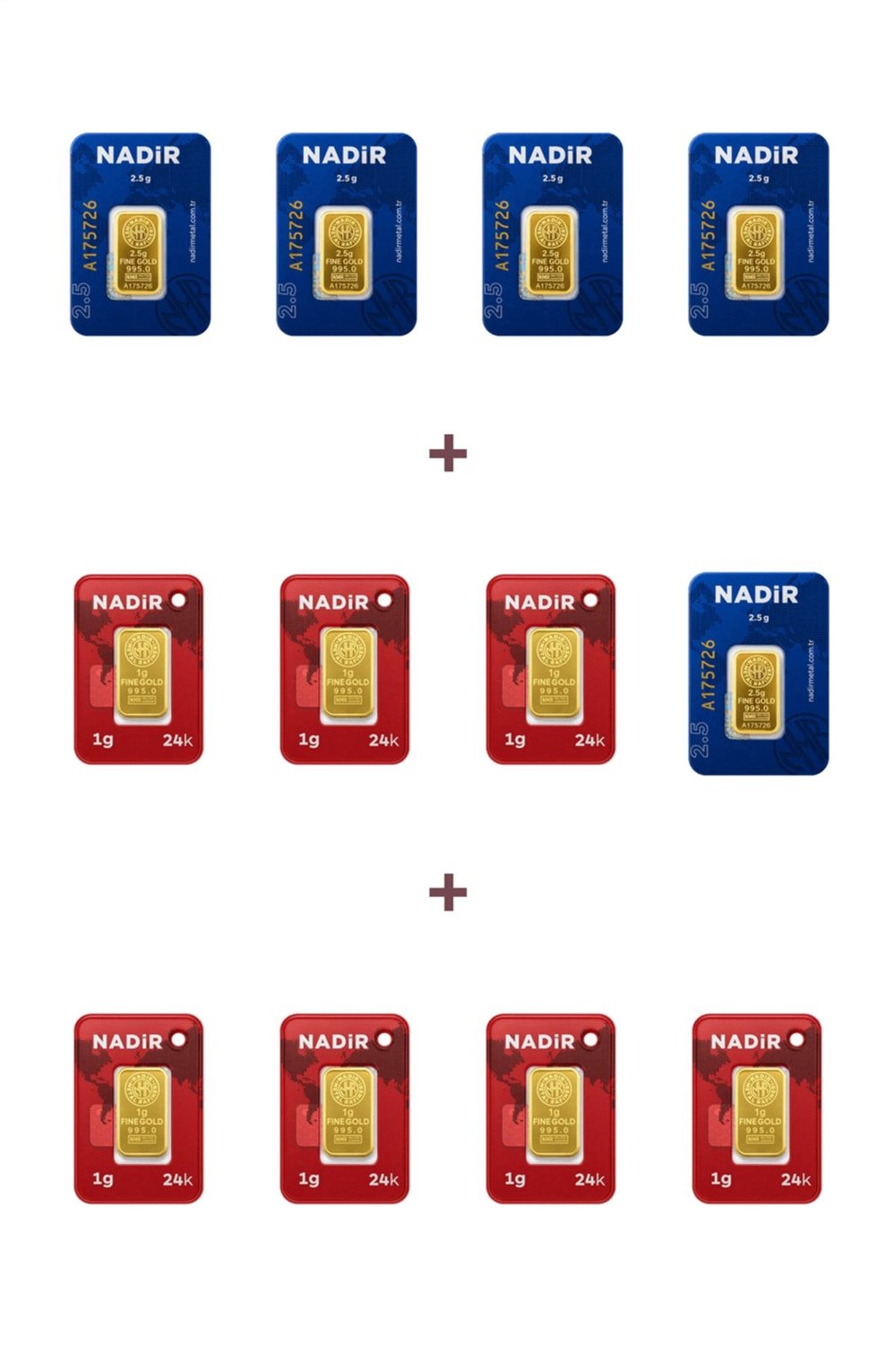 24 Ayar 19,5 Gram Külçe Altın (5 Adet 2,5 Gram Külçe Altın + 7 Adet 1 Gram Külçe Altın )