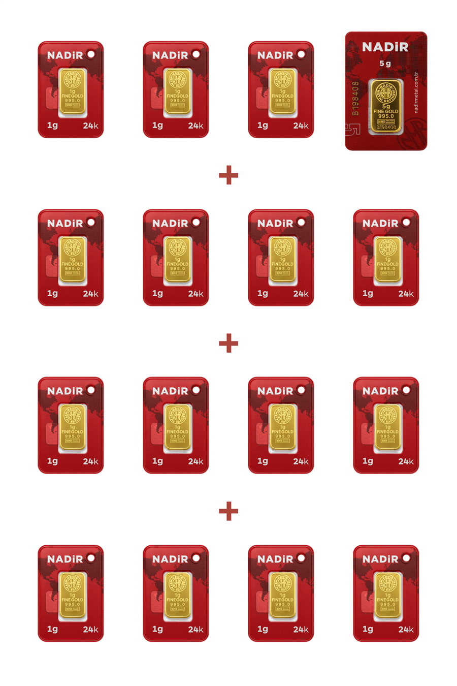 Nadir Gold 24 Ayar 20 Gram Külçe Altın (1 Adet 5 Gram Külçe Altın + 15 Adet 1 Gram Külçe Altın )