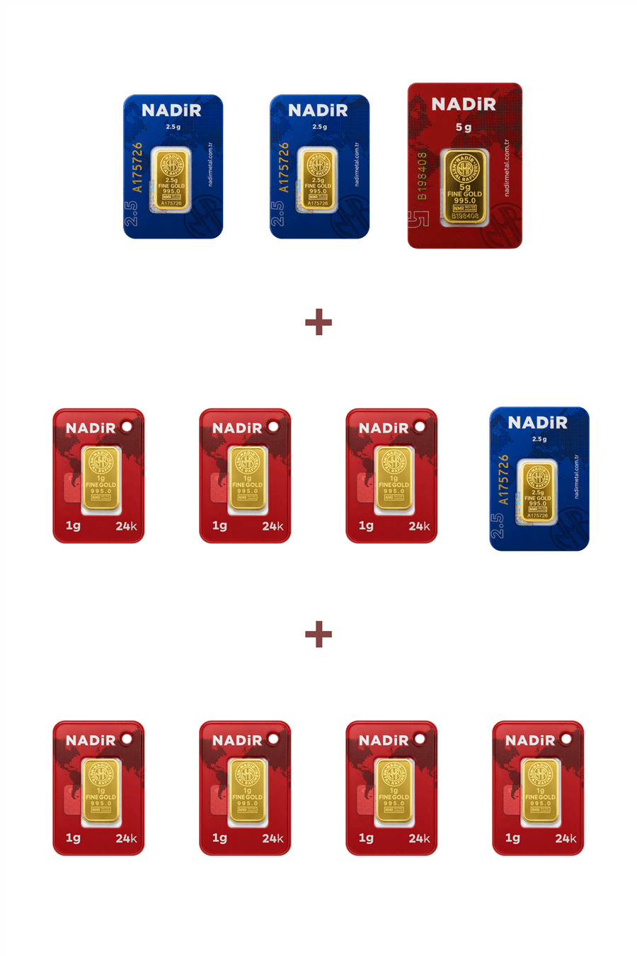 Nadir Gold 24 Ayar 19,5 Gram Altın (1 Ad 5 Gram Altın + 3 Ad 2,5 Gram Altın + 7 Ad 1 Gram Altın )