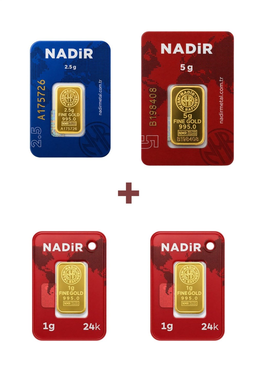 24 Ayar 9,5 Gram Külçe Altın (1 Adet 5 Gram Külçe Altın + 1 Adet 2,5 Gram Külçe Altın + 2