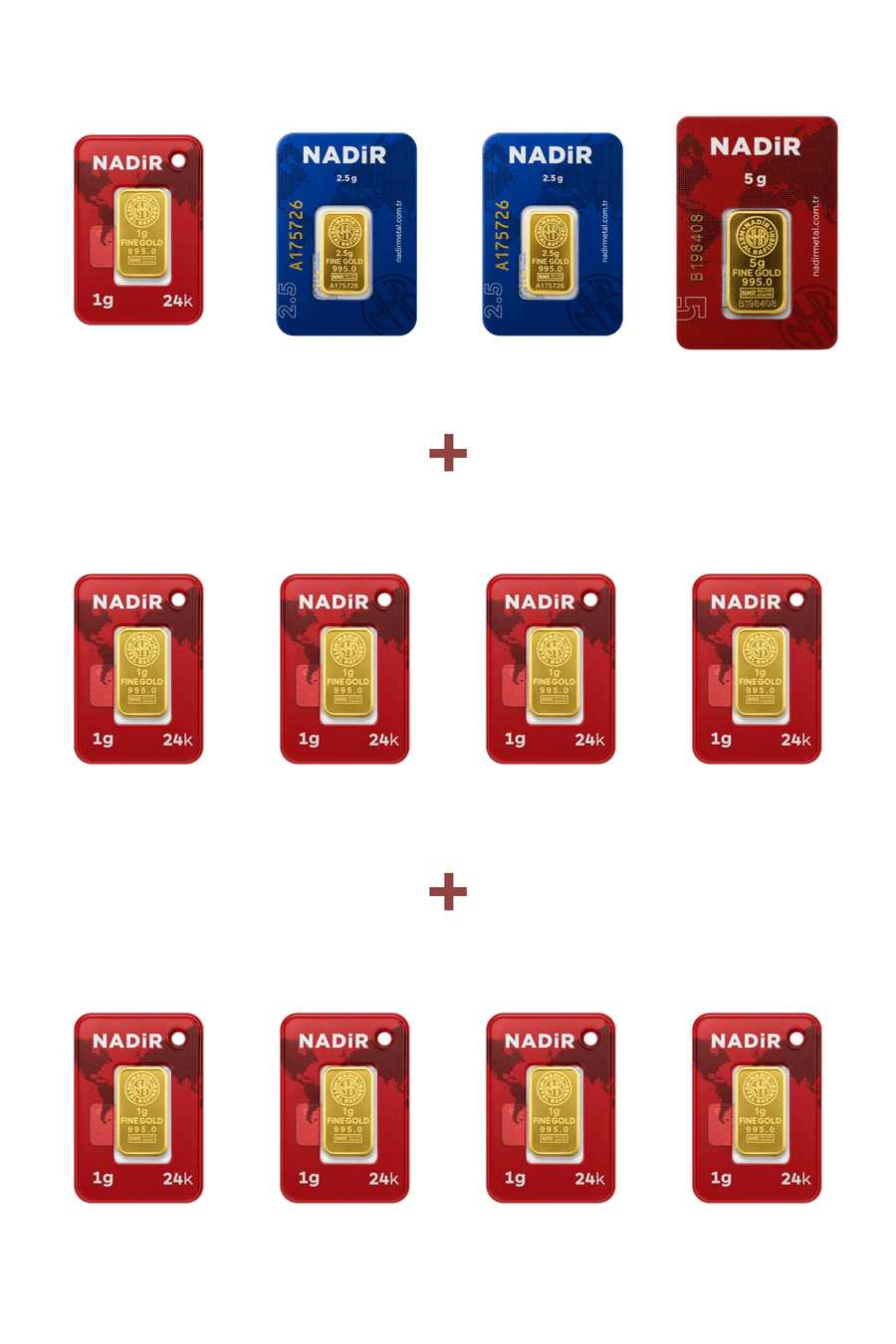 Nadir Gold 24 Ayar 19 Gram Altın (1 Ad 5 Gram Altın + 2 Ad 2,5 Gram Altın + 9 Ad 1 Gram Altın )