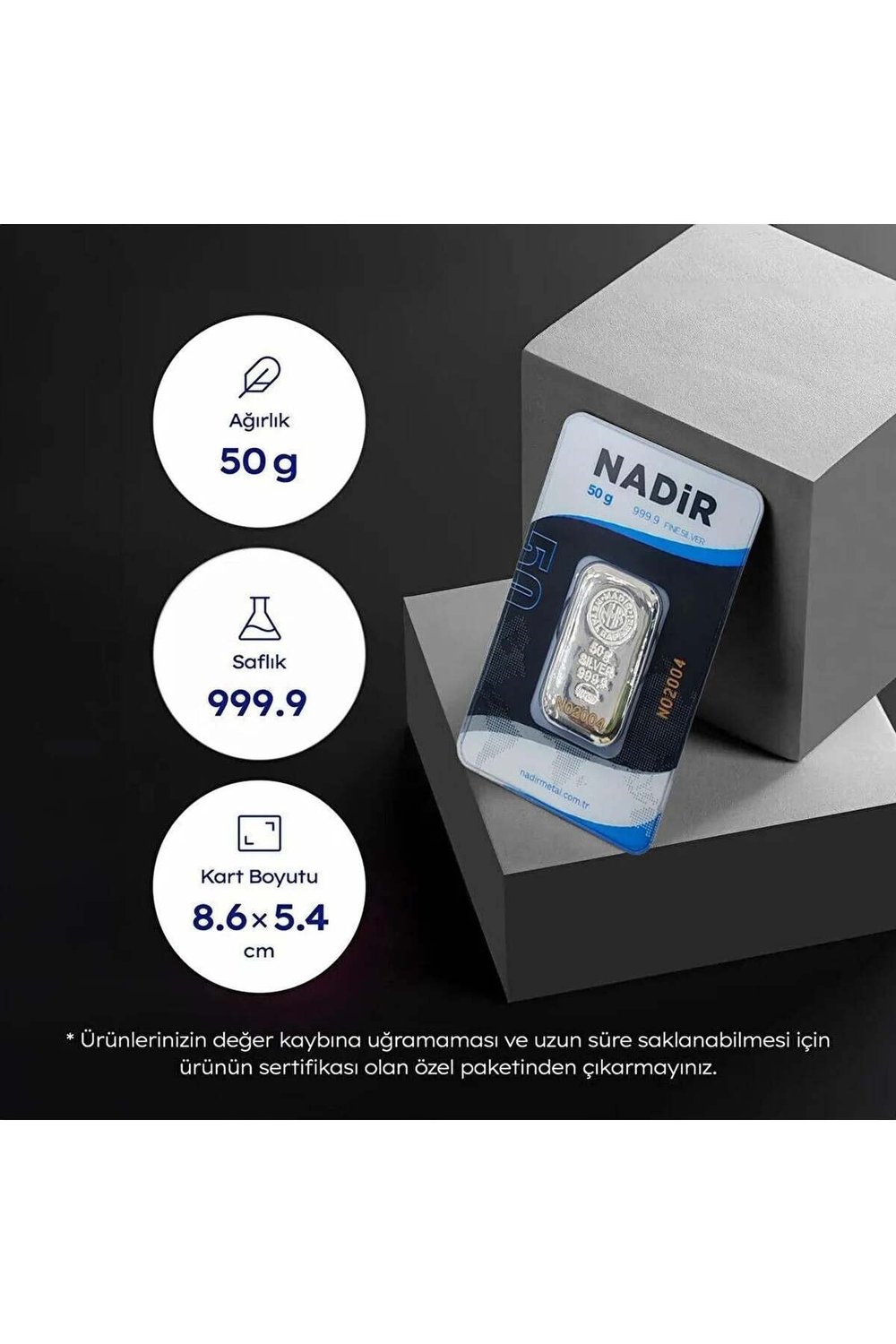 Nadir 50 Gram Külçe Gümüş