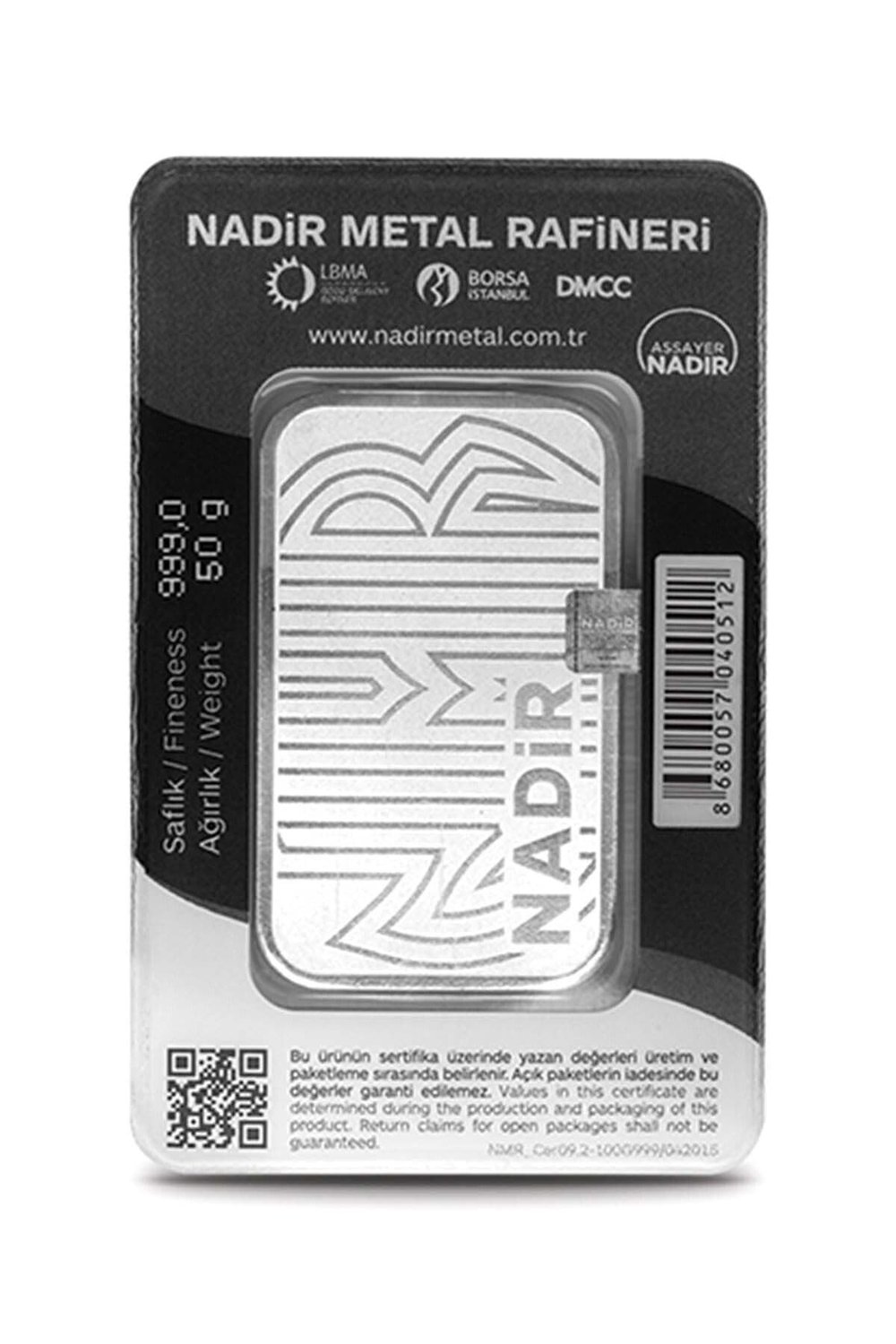 24 Ayar 50 Gr Gümüş Külçe