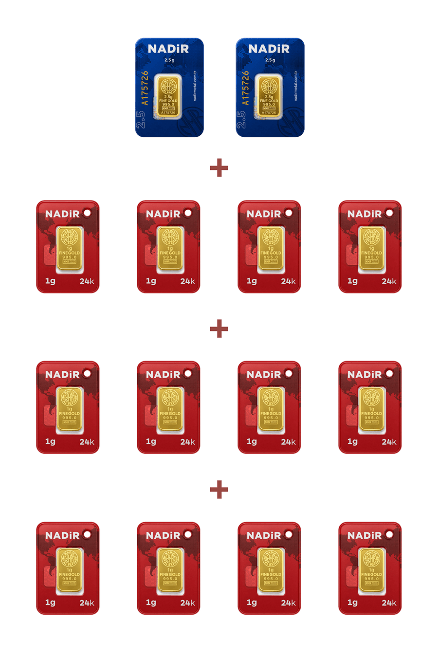 Nadir Gold 24 Ayar 17 Gram Külçe Altın (2 Adet 2,5 Gram Külçe Altın + 12 Adet 1 Gram Külçe Altın )