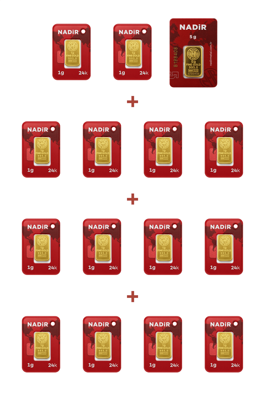 Nadir Gold 24 Ayar 19 Gram Külçe Altın (1 Adet 5 Gram Külçe Altın + 14 Adet 1 Gram Külçe Altın )