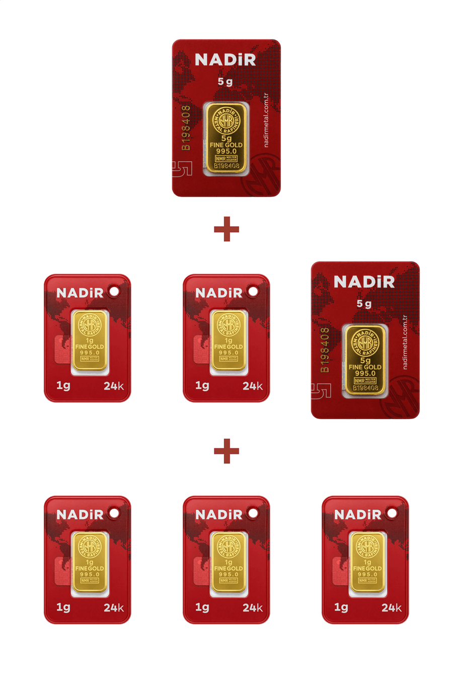 Nadir Gold 24 Ayar 15 Gram Külçe Altın (2 Adet 5 Gram Külçe Altın + 5 Adet 1 Gram Külçe Altın )