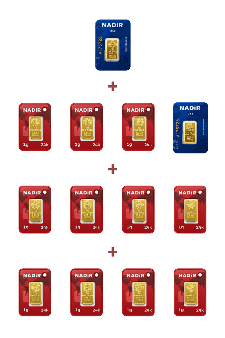 Nadir Gold 24 Ayar 16 Gram Külçe Altın (2 Adet 2,5 Gram Külçe Altın + 11 Adet 1 Gram Külçe Altın )