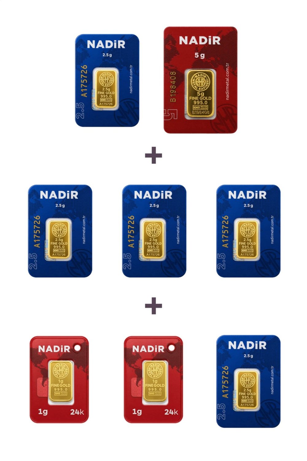 24 Ayar 19,5 Gram Külçe Altın (1 Adet 5 Gram Külçe Altın + 5 Adet 2,5 Gram Külçe Altın +