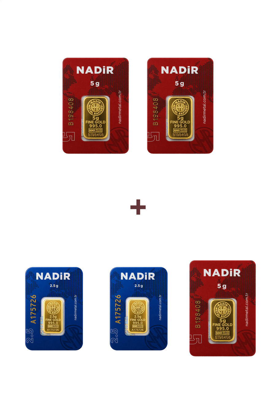 Nadir Gold 24 Ayar 20 Gram Külçe Altın (3 Adet 5 Gram Külçe Altın + 2 Adet 2,5 Gram Külçe Altın )