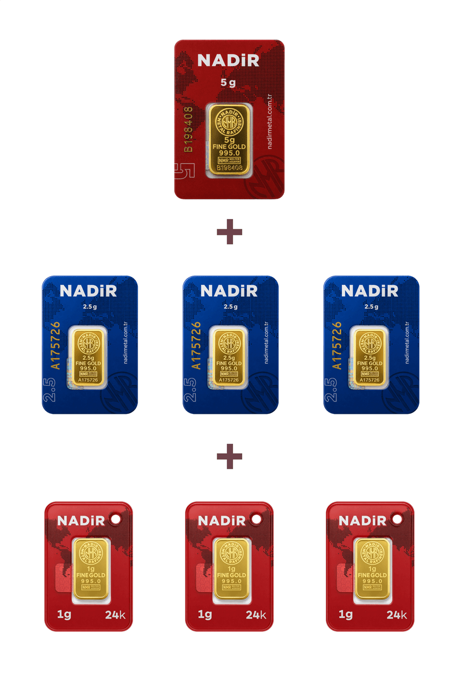Nadir Gold 24 Ayar 15,5 Gram Altın (1 Ad 5 Gram Altın + 3 Ad 2,5 Gram Altın + 3 Ad 1 Gram Altın )
