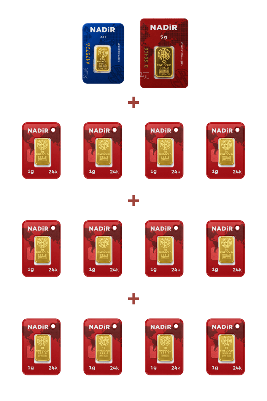 Nadir Gold 24 Ayar 19,5 Gram Altın (1 Ad 5 Gram Altın + 1 Ad 2,5 Gram Altın + 12 Ad 1 Gram Altın )