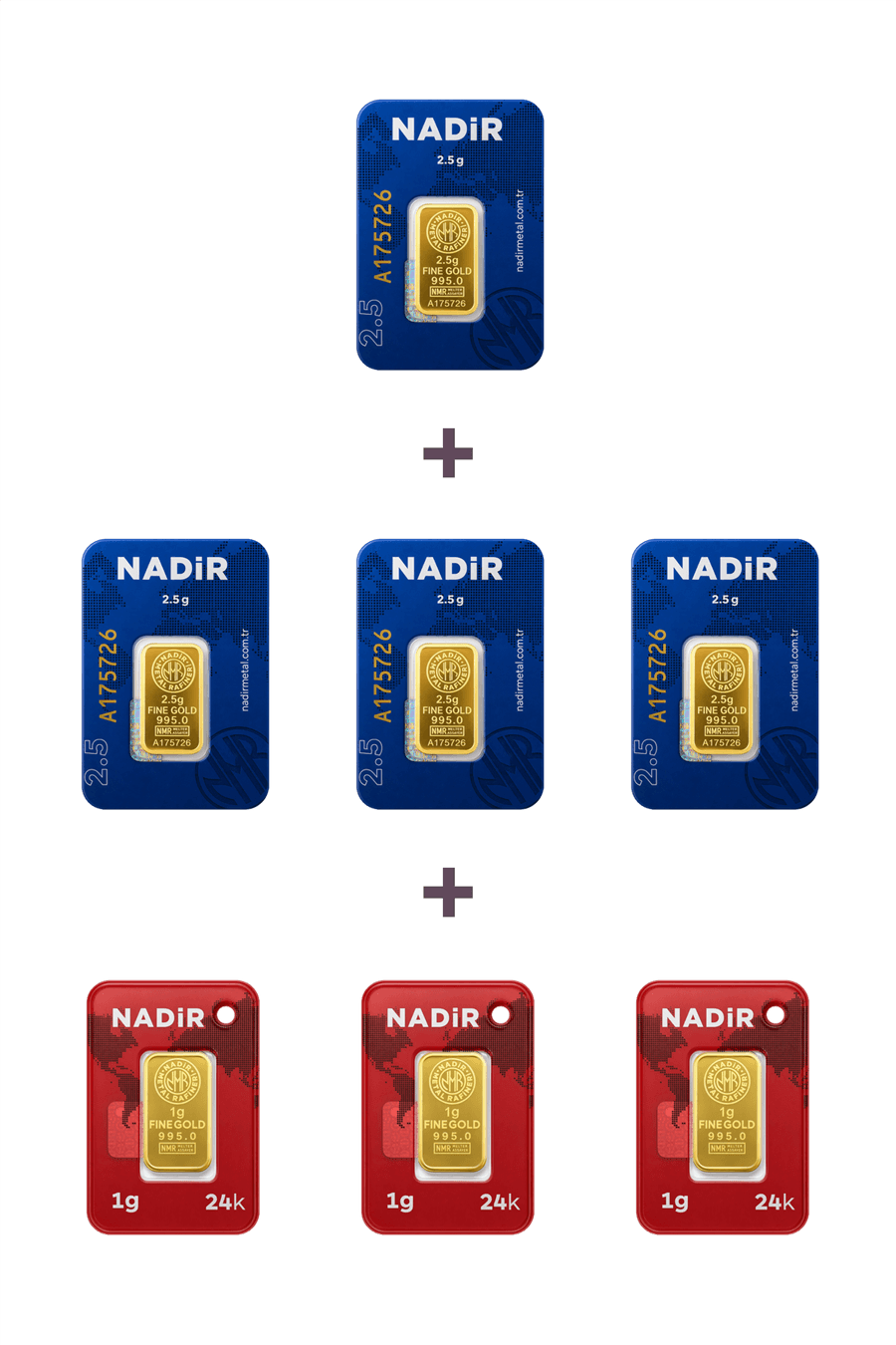 Nadir Gold 24 Ayar 13 Gram Külçe Altın (4 Adet 2,5 Gram Külçe Altın + 3 Adet 1 Gram Külçe Altın )