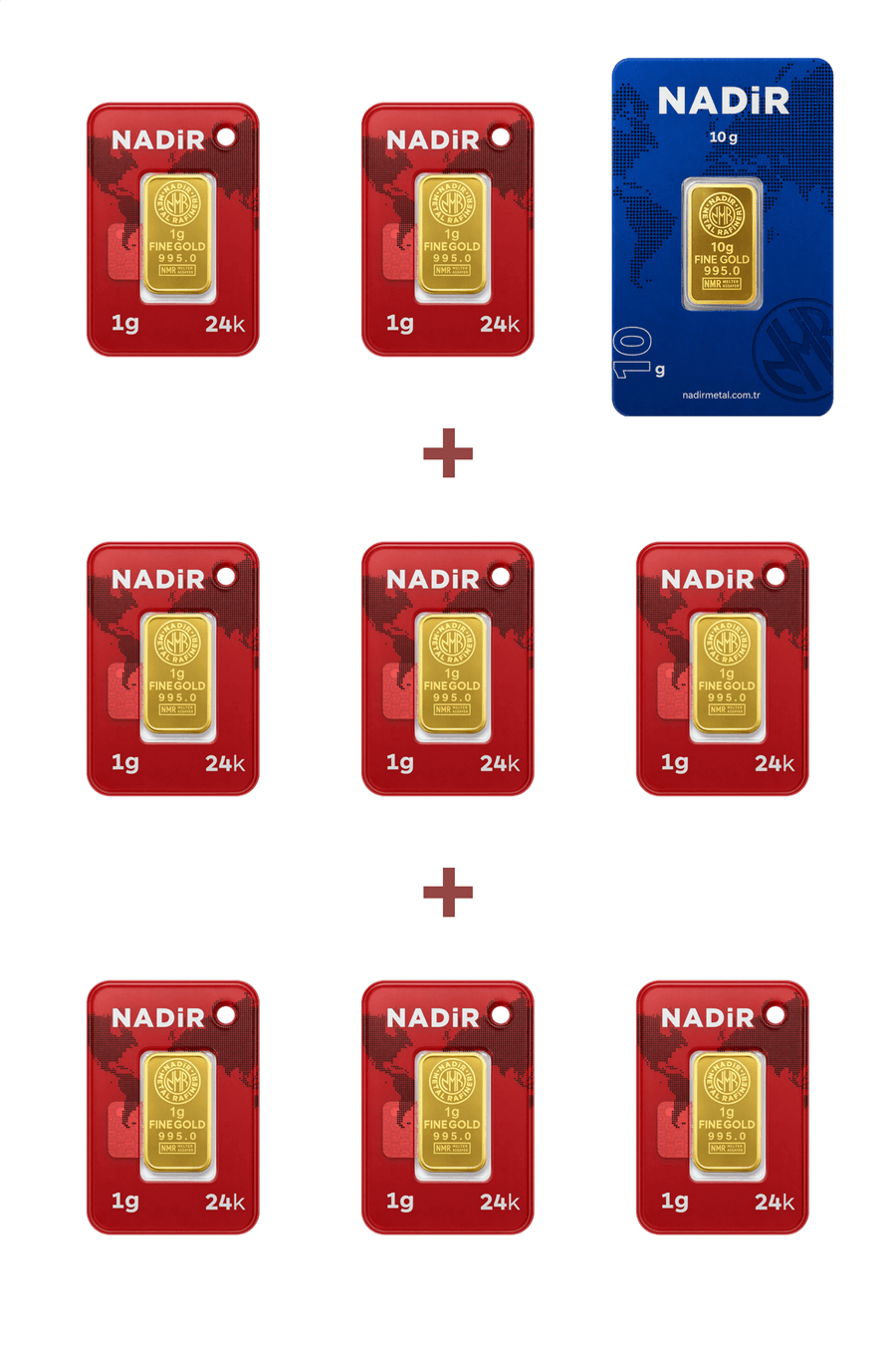Nadir Gold 24 Ayar 18 Gram Külçe Altın (1 Adet 10 Gram Külçe Altın + 8 Adet 1 Gram Külçe Altın )