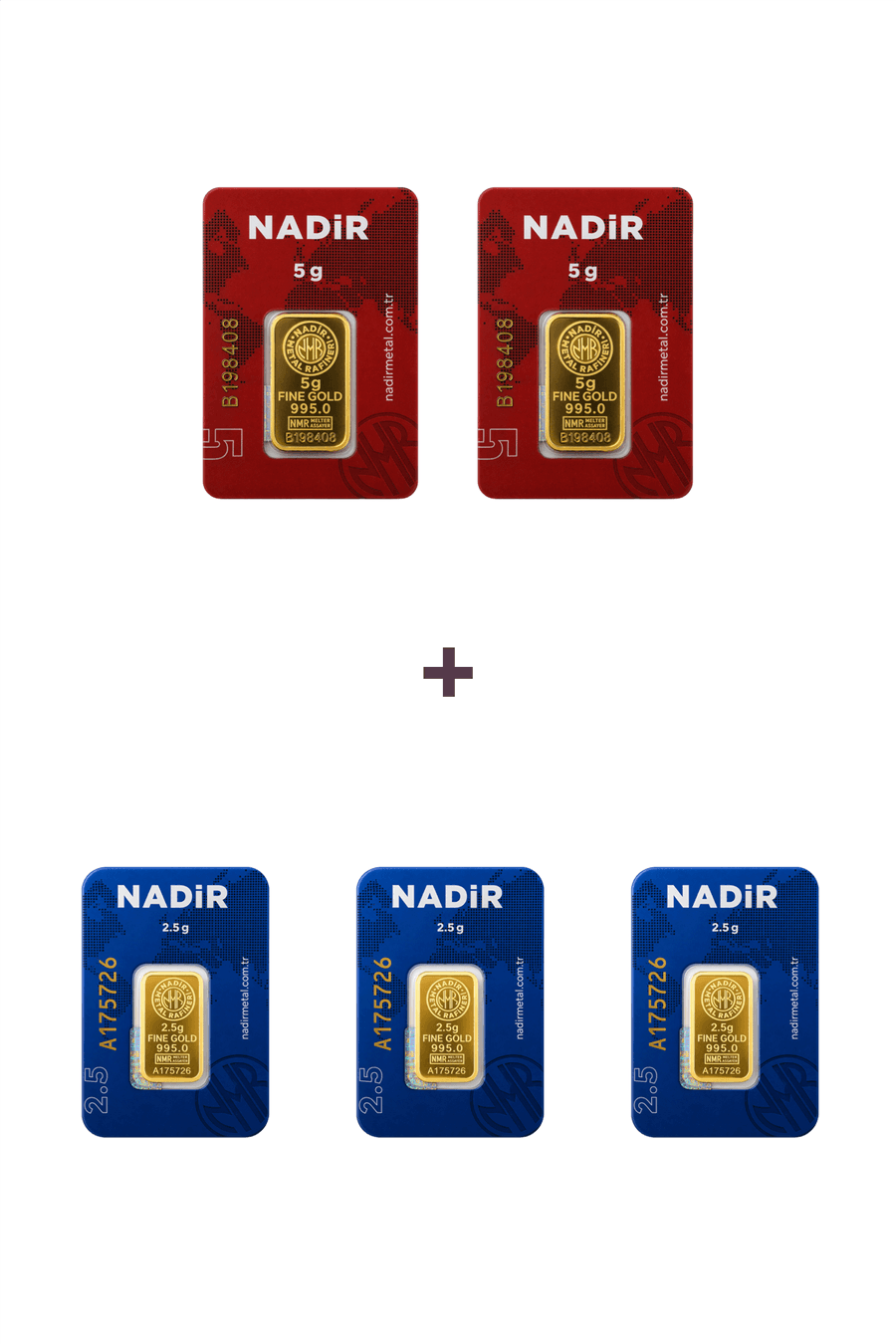 Nadir Gold 24 Ayar 17,5 Gram Külçe Altın (2 Adet 5 Gram Külçe Altın + 3 Adet 2,5 Gram Külçe Altın )