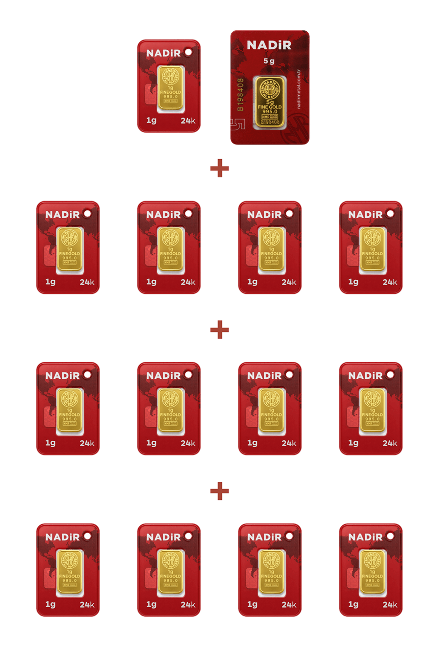 Nadir Gold 24 Ayar 18 Gram Külçe Altın (1 Adet 5 Gram Külçe Altın + 13 Adet 1 Gram Külçe Altın )