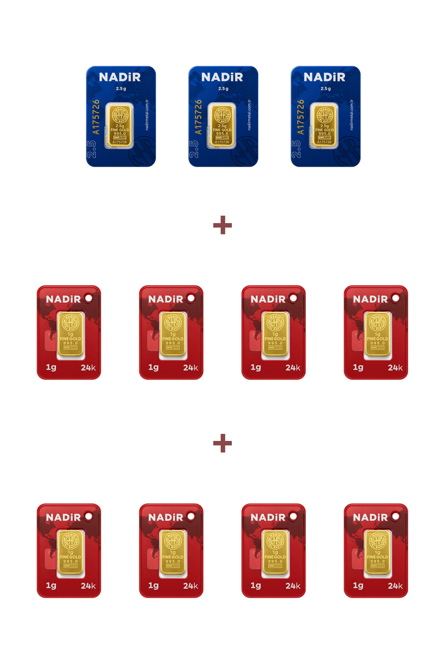 Nadir Gold 24 Ayar 15,5 Gram Külçe Altın (3 Adet 2,5 Gram Külçe Altın + 8 Adet 1 Gram Külçe Altın )