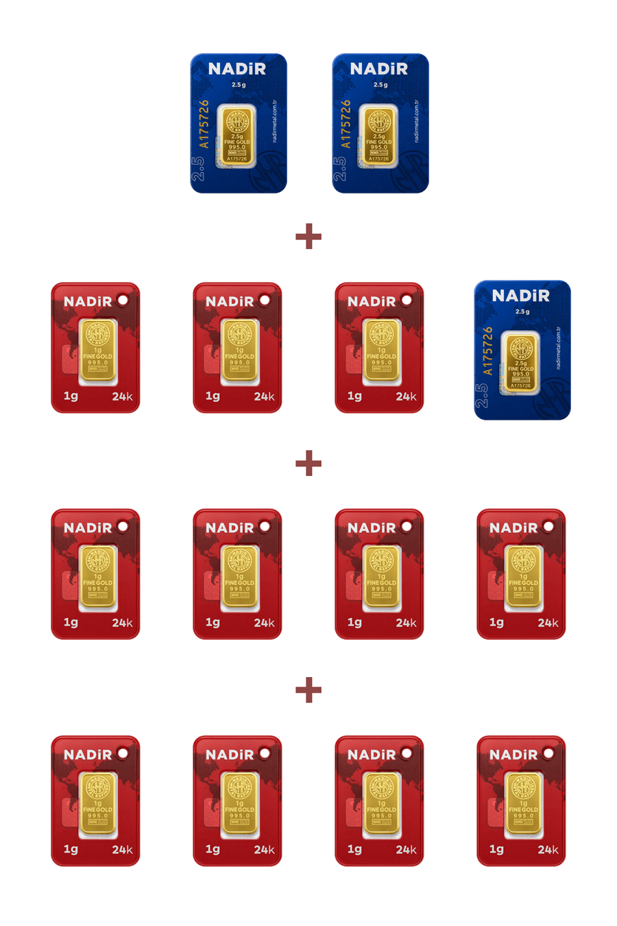 Nadir Gold 24 Ayar 18,5 Gram Külçe Altın (3 Adet 2,5 Gram Külçe Altın + 11 Adet 1 Gram Külçe Altın )