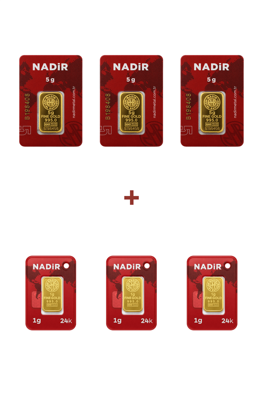 Nadir Gold 24 Ayar 18 Gram Külçe Altın (3 Adet 5 Gram Külçe Altın + 3 Adet 1 Gram Külçe Altın )