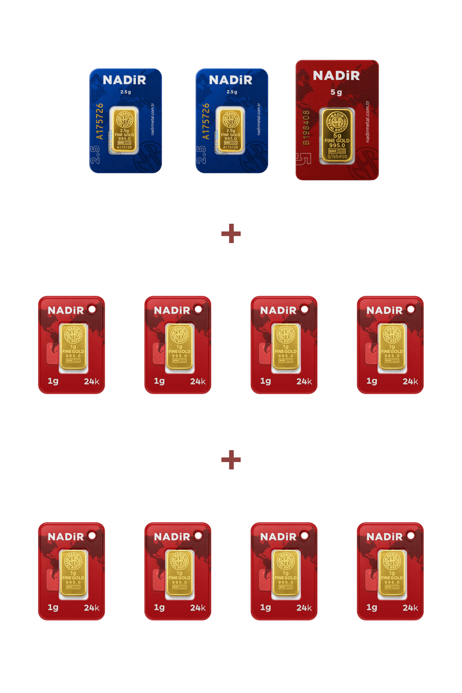 Nadir Gold 24 Ayar 18 Gram Altın (1 Ad 5 Gram Altın + 2 Ad 2,5 Gram Altın + 8 Ad 1 Gram Altın )
