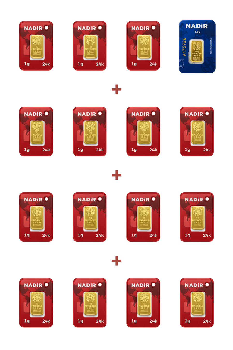 Nadir Gold 24 Ayar 17,5 Gram Külçe Altın (1 Adet 2,5 Gram Külçe Altın + 15 Adet 1 Gram Külçe Altın )