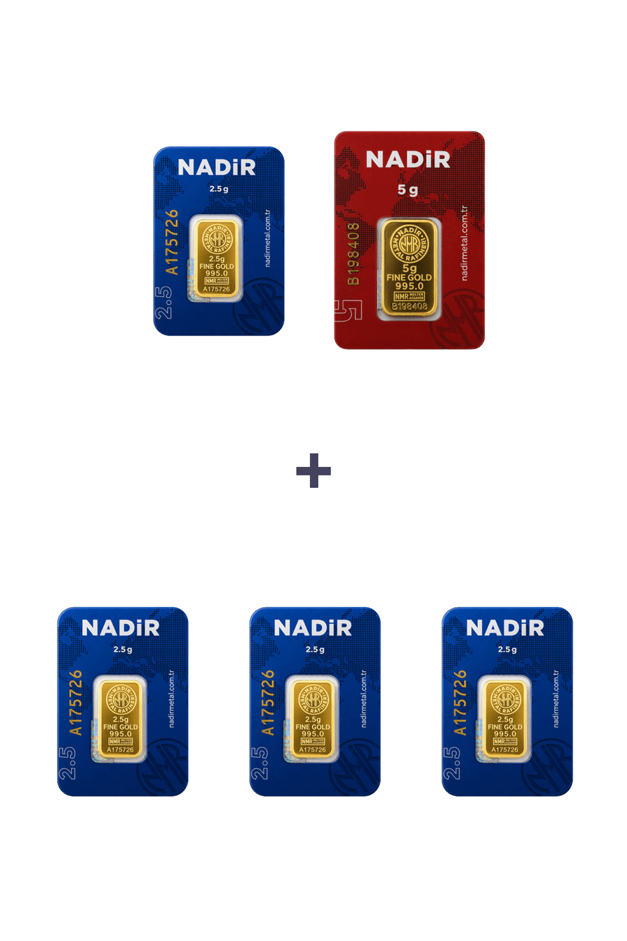 Nadir Gold 24 Ayar 15 Gram Külçe Altın (1 Adet 5 Gram Külçe Altın + 4 Adet 2,5 Gram Külçe Altın )