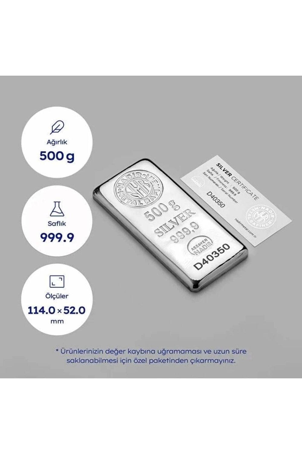 Nadir 500 Gram Külçe Gümüş
