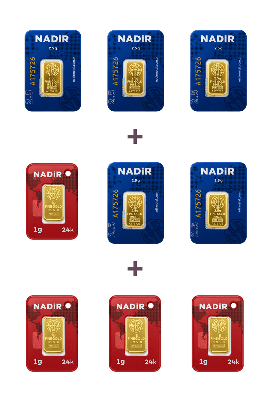 Nadir Gold 24 Ayar 16,5 Gram Külçe Altın (5 Adet 2,5 Gram Külçe Altın + 4 Adet 1 Gram Külçe Altın )