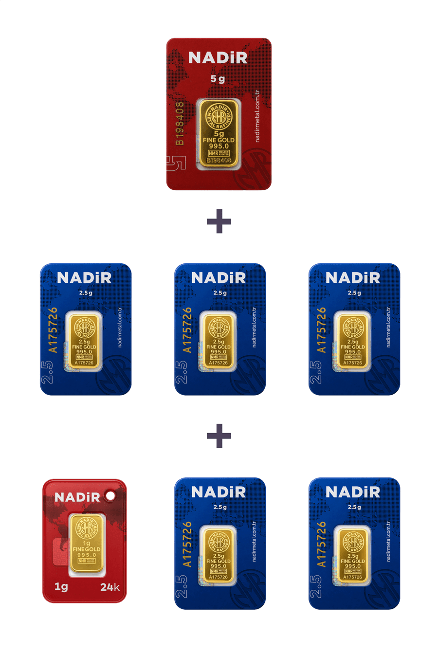 Nadir Gold 24 Ayar 18,5 Gram Altın (1 Ad 5 Gram Altın + 5 Ad 2,5 Gram Altın + 1 Ad 1 Gram Altın )