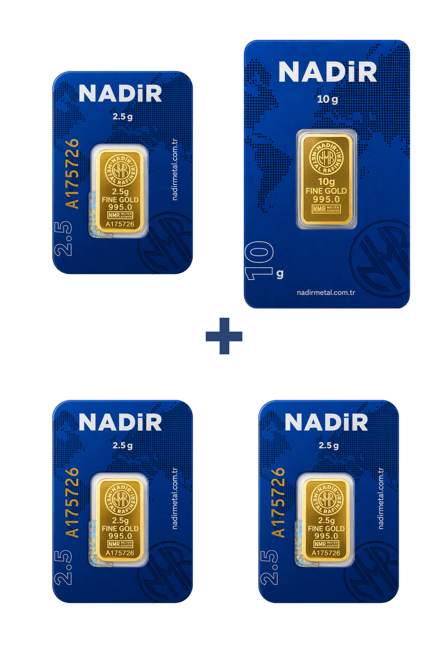 Nadir Gold 24 Ayar 17,5 Gram Külçe Altın (1 Adet 10 Gram Külçe Altın + 3 Adet 2,5 Gram Külçe Altın )
