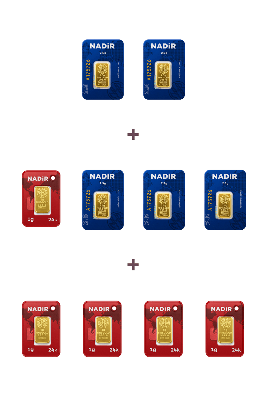 Nadir Gold 24 Ayar 17,5 Gram Külçe Altın (5 Adet 2,5 Gram Külçe Altın + 5 Adet 1 Gram Külçe Altın )