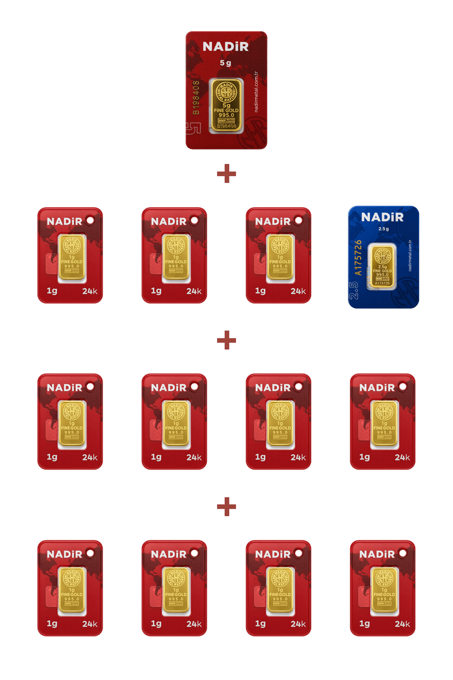 Nadir Gold 24 Ayar 18,5 Gram Altın (1 Ad 5 Gram Altın + 1 Ad 2,5 Gram Altın + 11 Ad 1 Gram Altın )