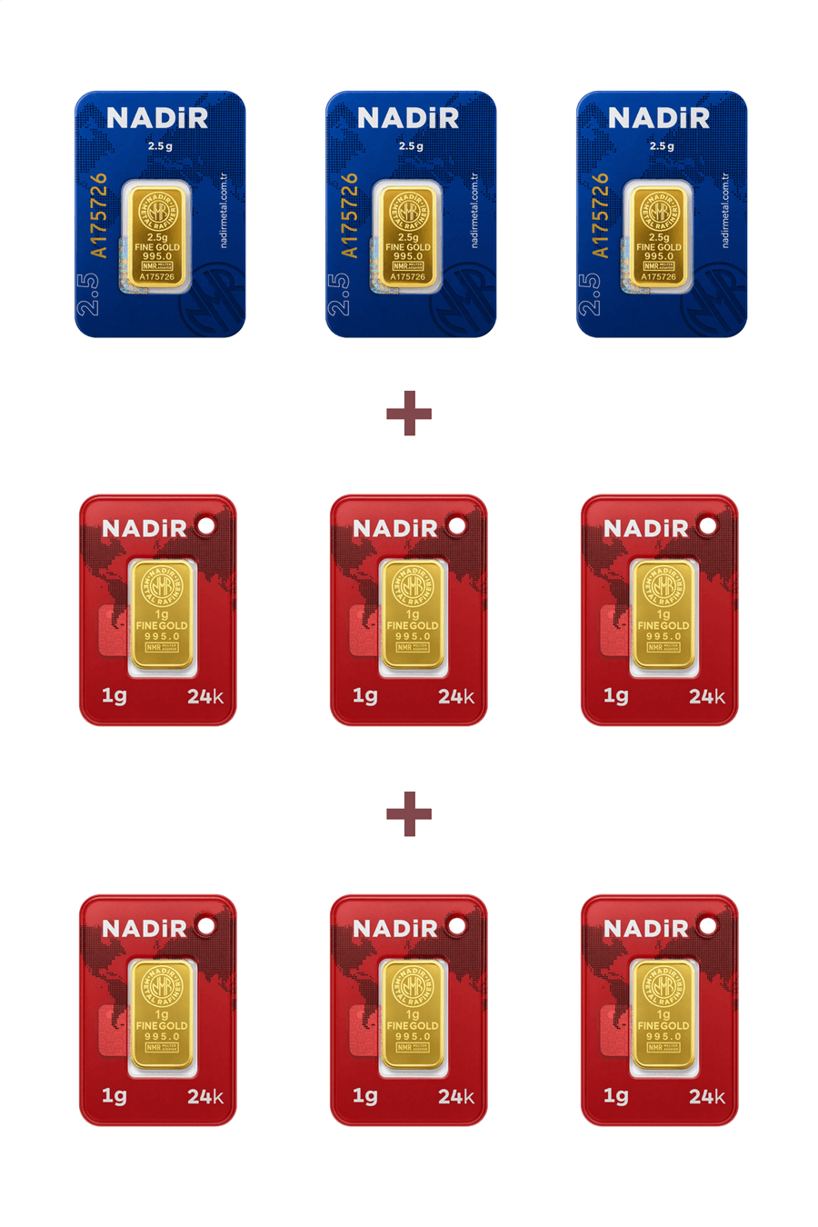 Nadir Gold 24 Ayar 13,5 Gram Külçe Altın (3 Adet 2,5 Gram Külçe Altın + 6 Adet 1 Gram Külçe Altın )