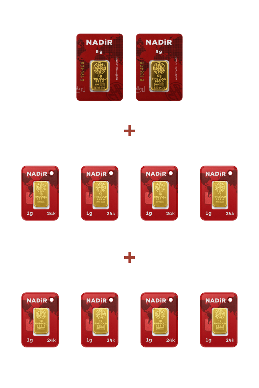 Nadir Gold 24 Ayar 18 Gram Külçe Altın (2 Adet 5 Gram Külçe Altın + 8 Adet 1 Gram Külçe Altın )