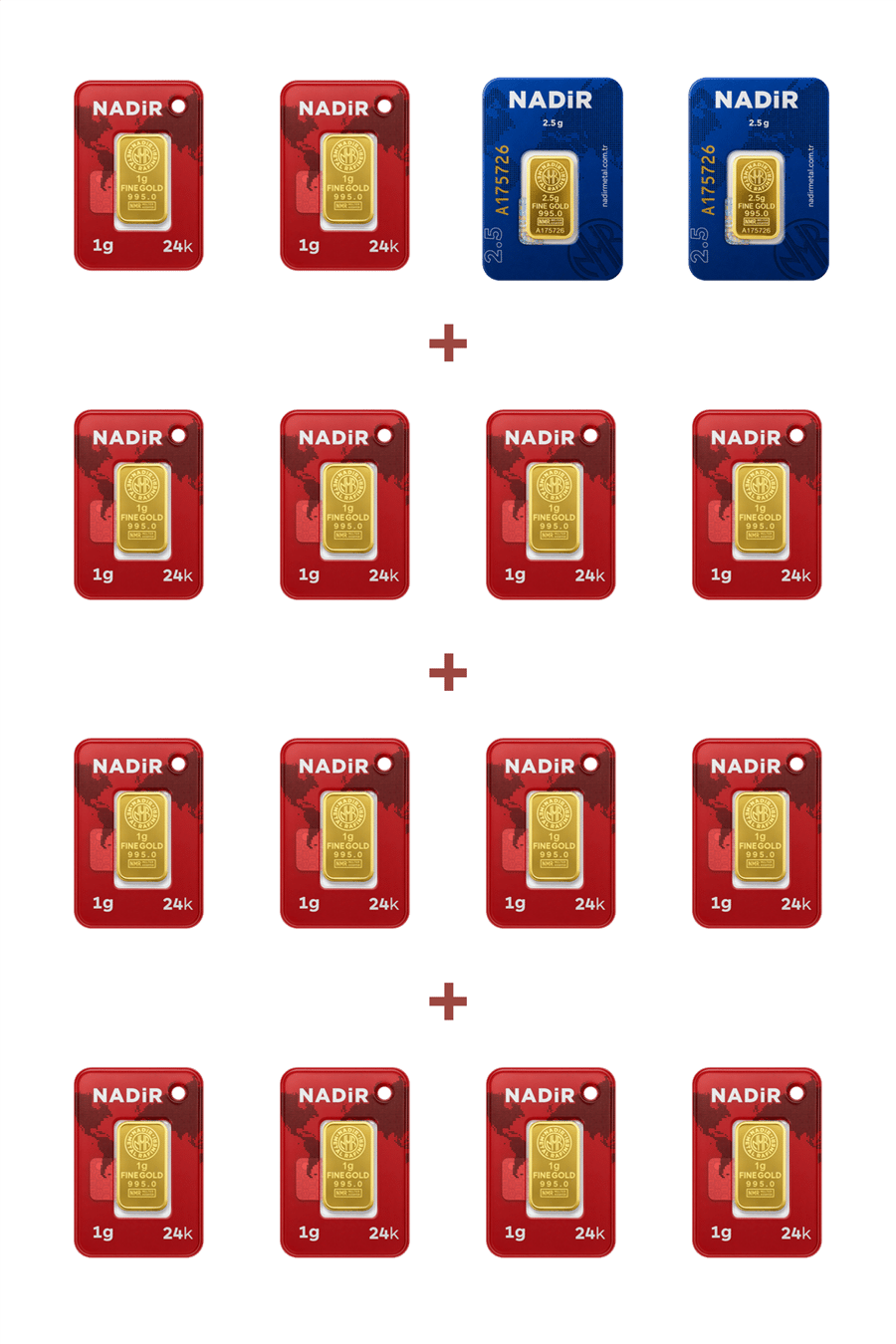 Nadir Gold 24 Ayar 19 Gram Külçe Altın (2 Adet 2,5 Gram Külçe Altın + 14 Adet 1 Gram Külçe Altın )