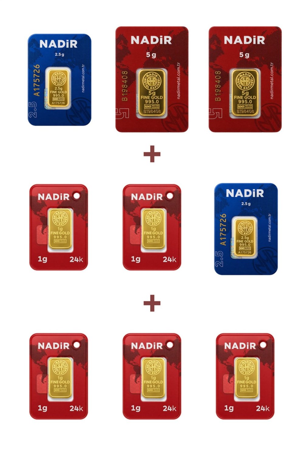 24 Ayar 20 Gram Külçe Altın (2 Adet 5 Gram Külçe Altın + 2 Adet 2,5 Gram Külçe Altın + 5