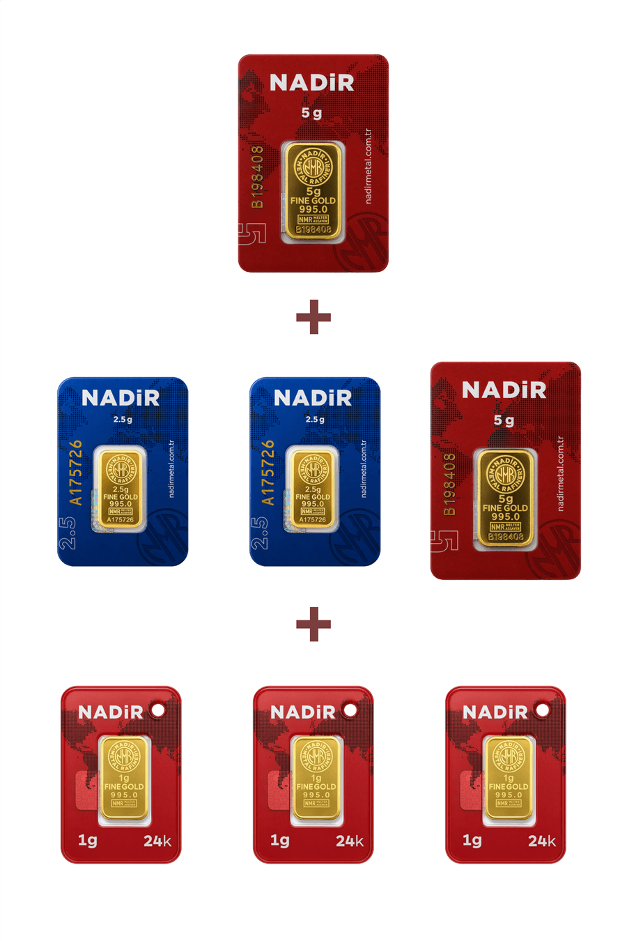 Nadir Gold 24 Ayar 18 Gram Altın (2 Ad 5 Gram Altın + 2 Ad 2,5 Gram Altın + 3 Ad 1 Gram Altın )