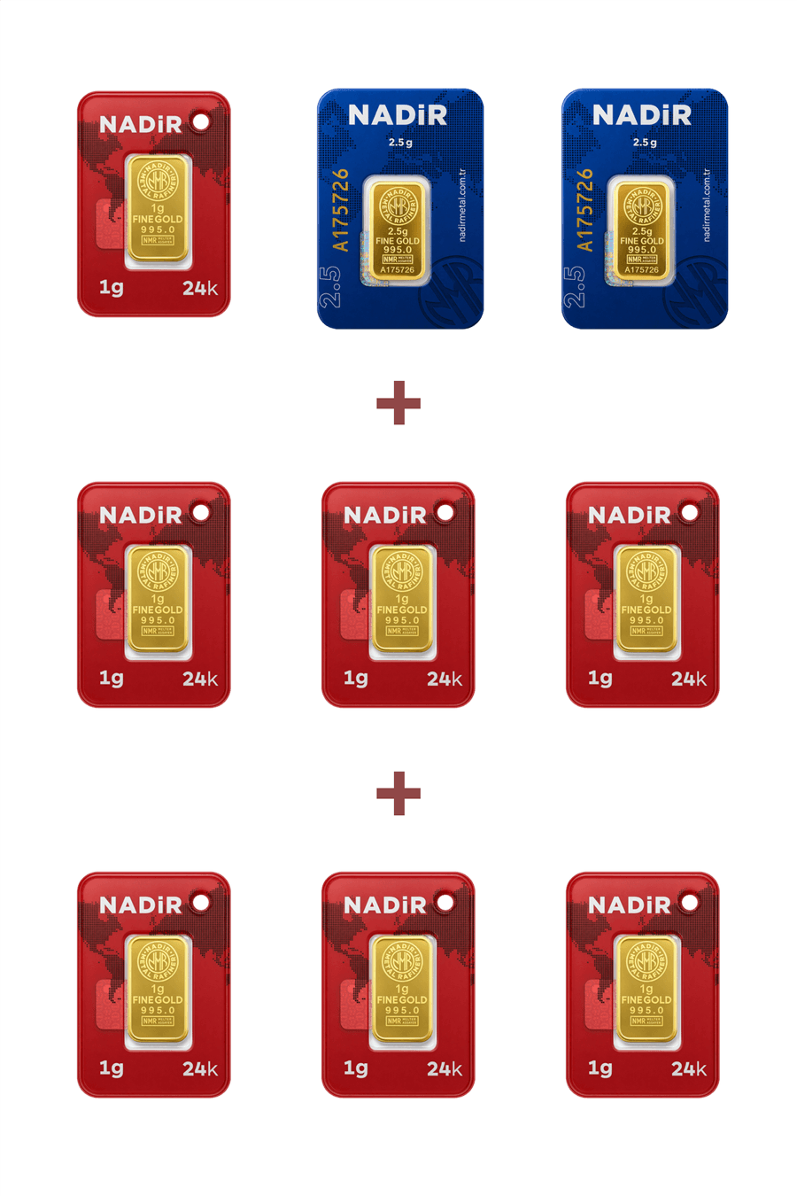 Nadir Gold 24 Ayar 12 Gram Külçe Altın (2 Adet 2,5 Gram Külçe Altın + 7 Adet 1 Gram Külçe Altın )