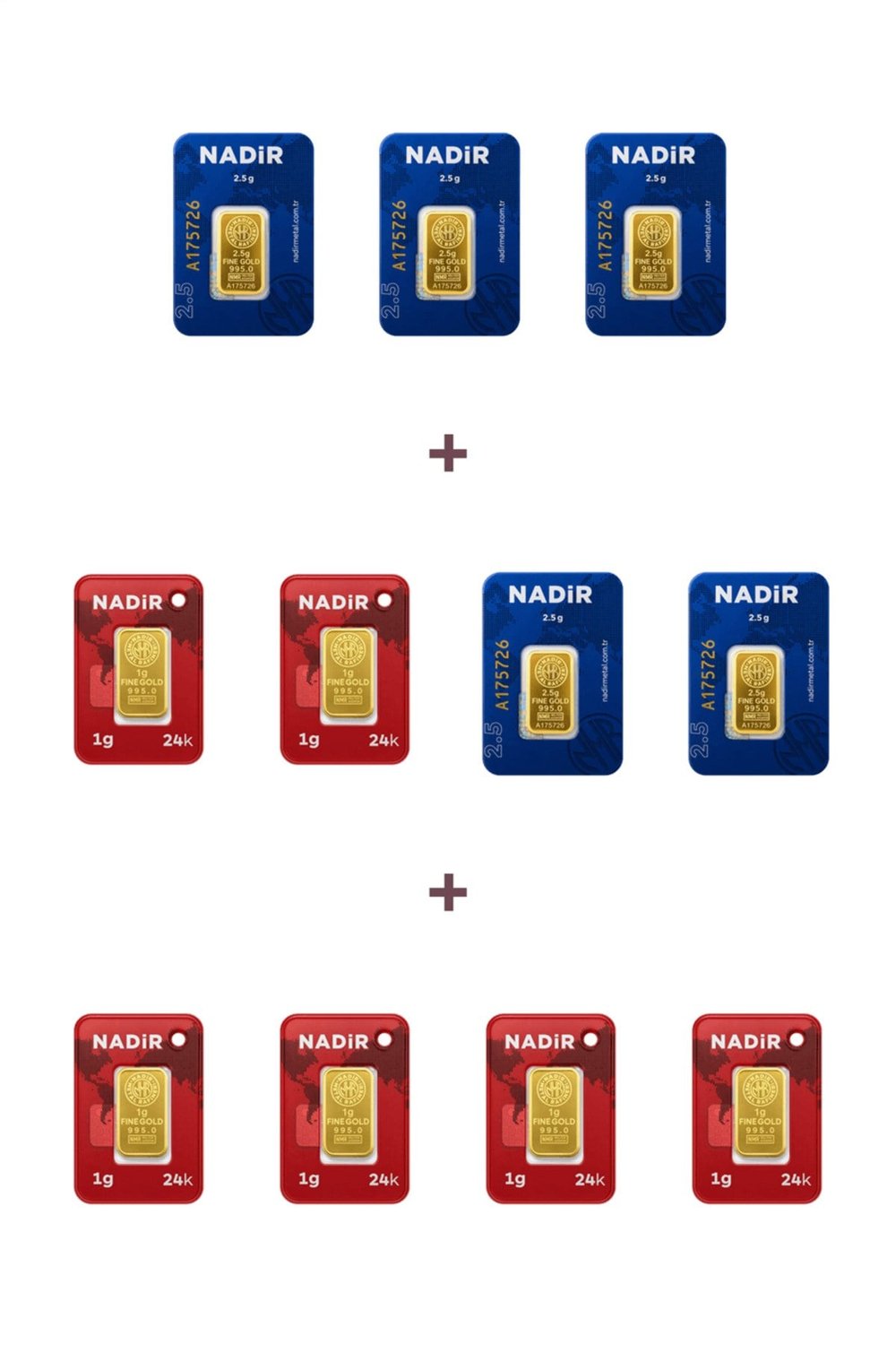 24 Ayar 18,5 Gram Külçe Altın (5 Adet 2,5 Gram Külçe Altın + 6 Adet 1 Gram Külçe Altın )
