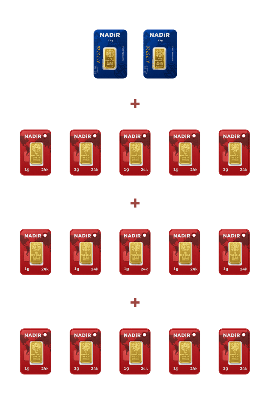 Nadir Gold 24 Ayar 20 Gram Külçe Altın (2 Adet 2,5 Gram Külçe Altın + 15 Adet 1 Gram Külçe Altın )
