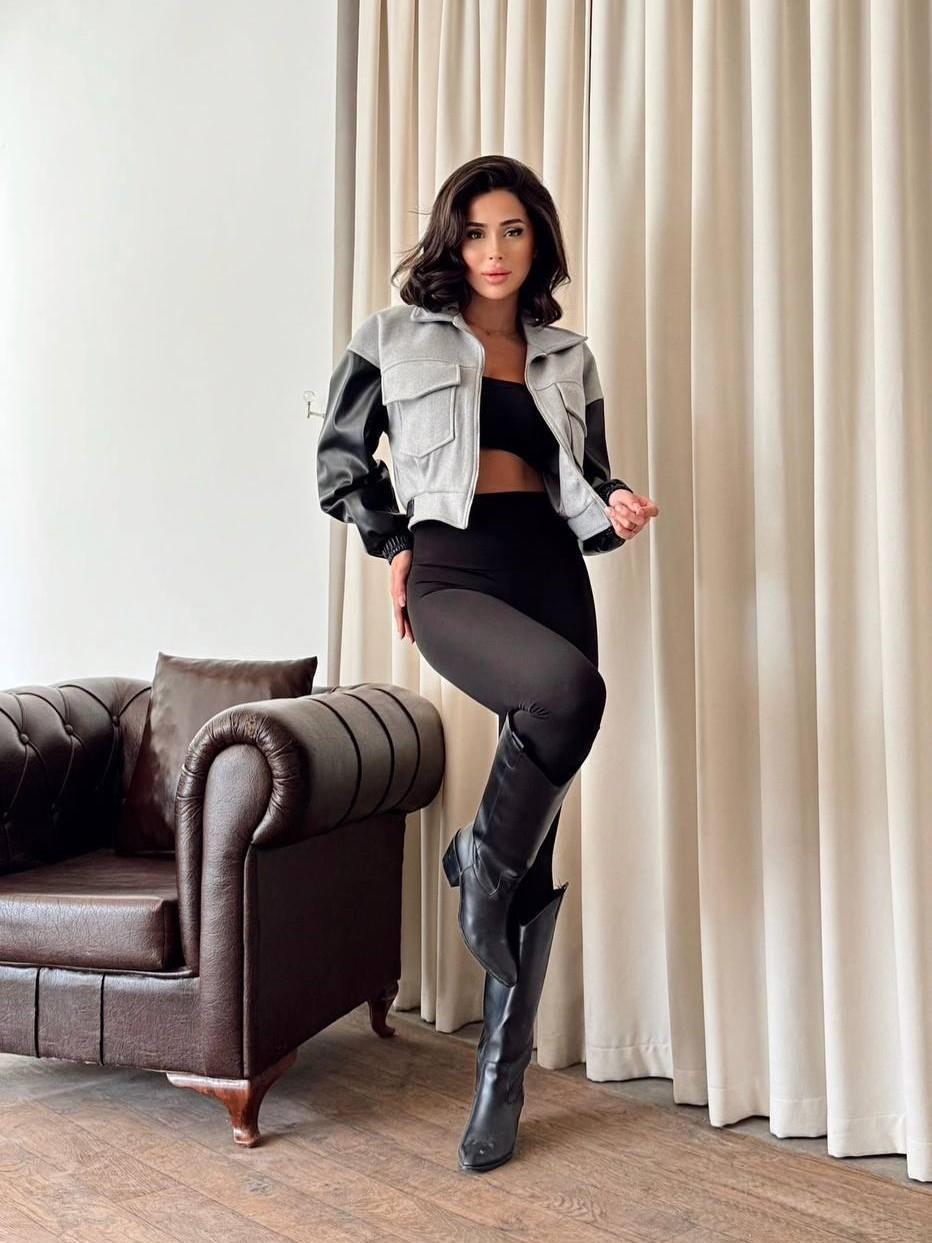Deri Kol Cepli Crop Ceket NVM-11903